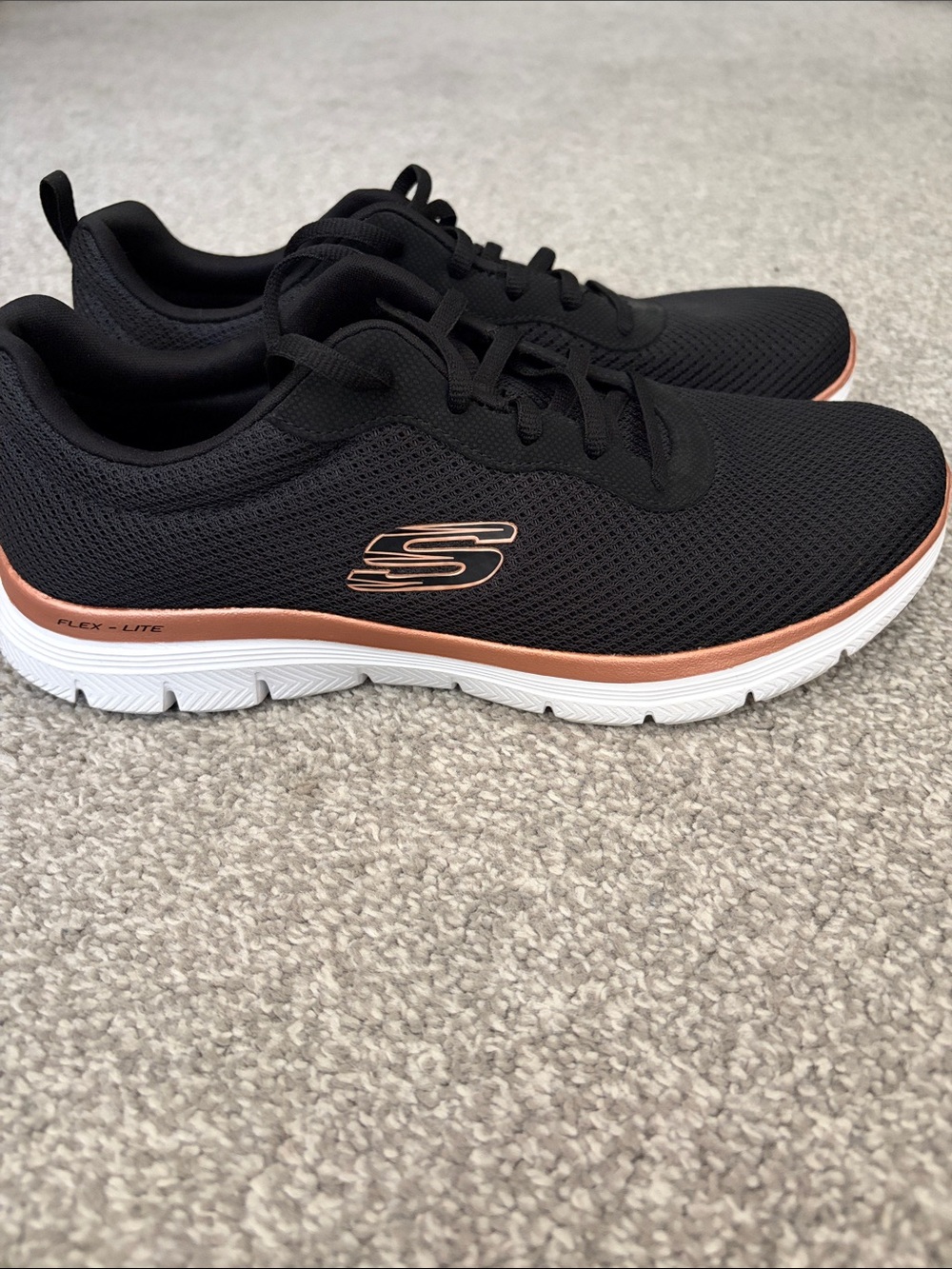 Skechers Women’s Black Athletic Sneakers with Rose Gold Trim